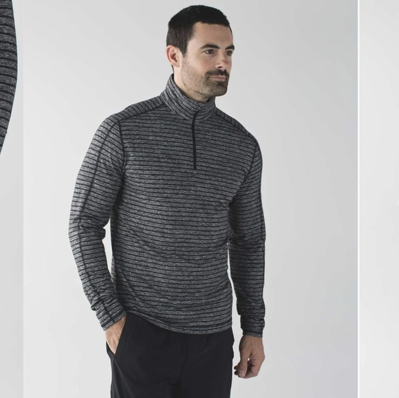 Lululemon Men M Surge Warm 1/2 Zip Raven Stripe Black Heathered Black Athletic - Picture 2 of 13